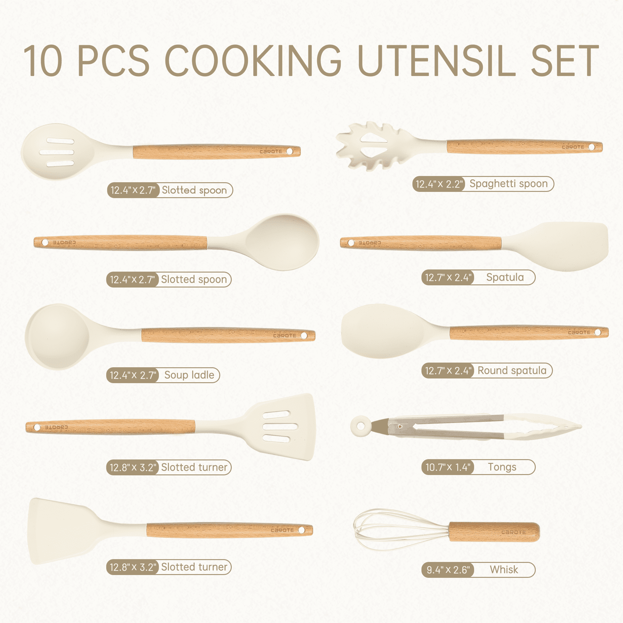 CAROTE 10 Pcs Silicone Cooking Utensils Set for Kitchen with Wooden Handle - ClubOn