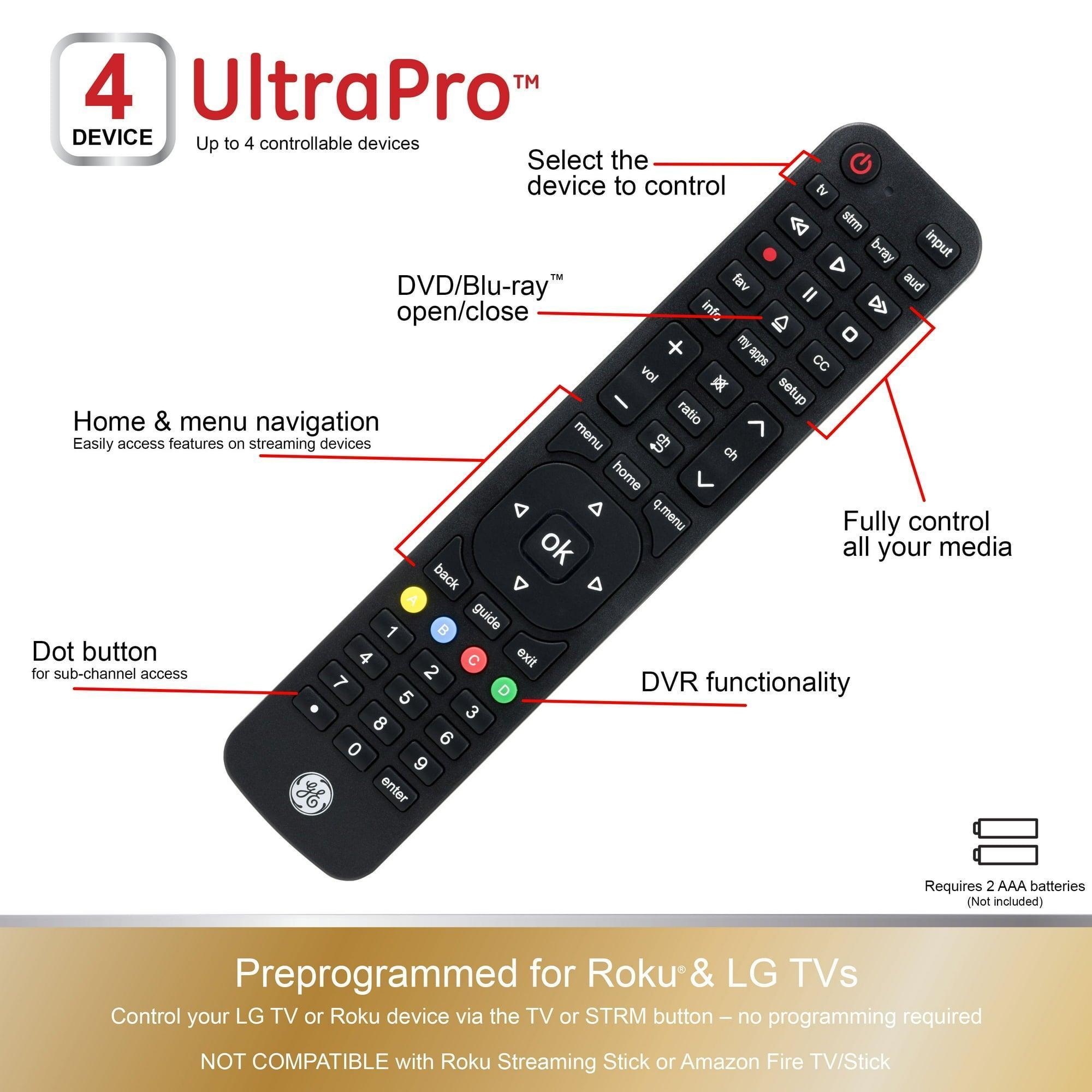 GE 4-Device LG Direct Replacement Universal TV Remote Control, Black, Model 57818 - ClubOn