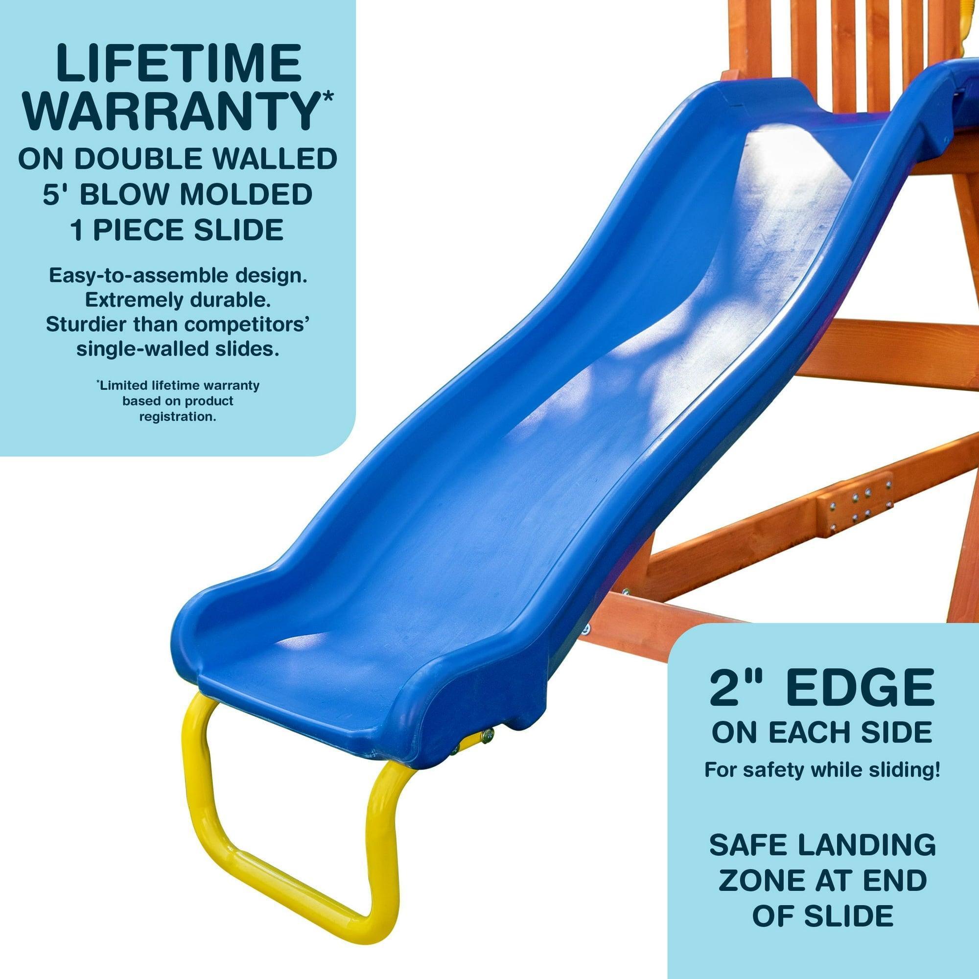 Sportspower My First Wood Swing Set – 2 Swings, Rock Climber, 6' Double Wall Slide, Lifetime Warranty – Outdoor Playground for Kids - ClubOn