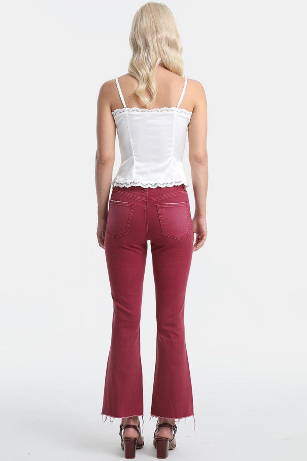 BAYEAS Full Size High Waist Distressed Raw Hem Flare Jeans - ClubOn