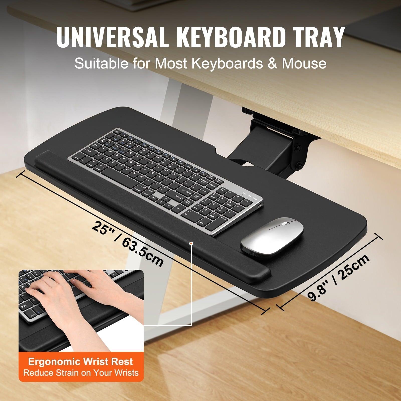 SKYSHALO Under-Desk Keyboard Tray – Adjustable Height & Tilt, 25x9.8 Inch Slide-Out Surface for Home & Office Use - ClubOn