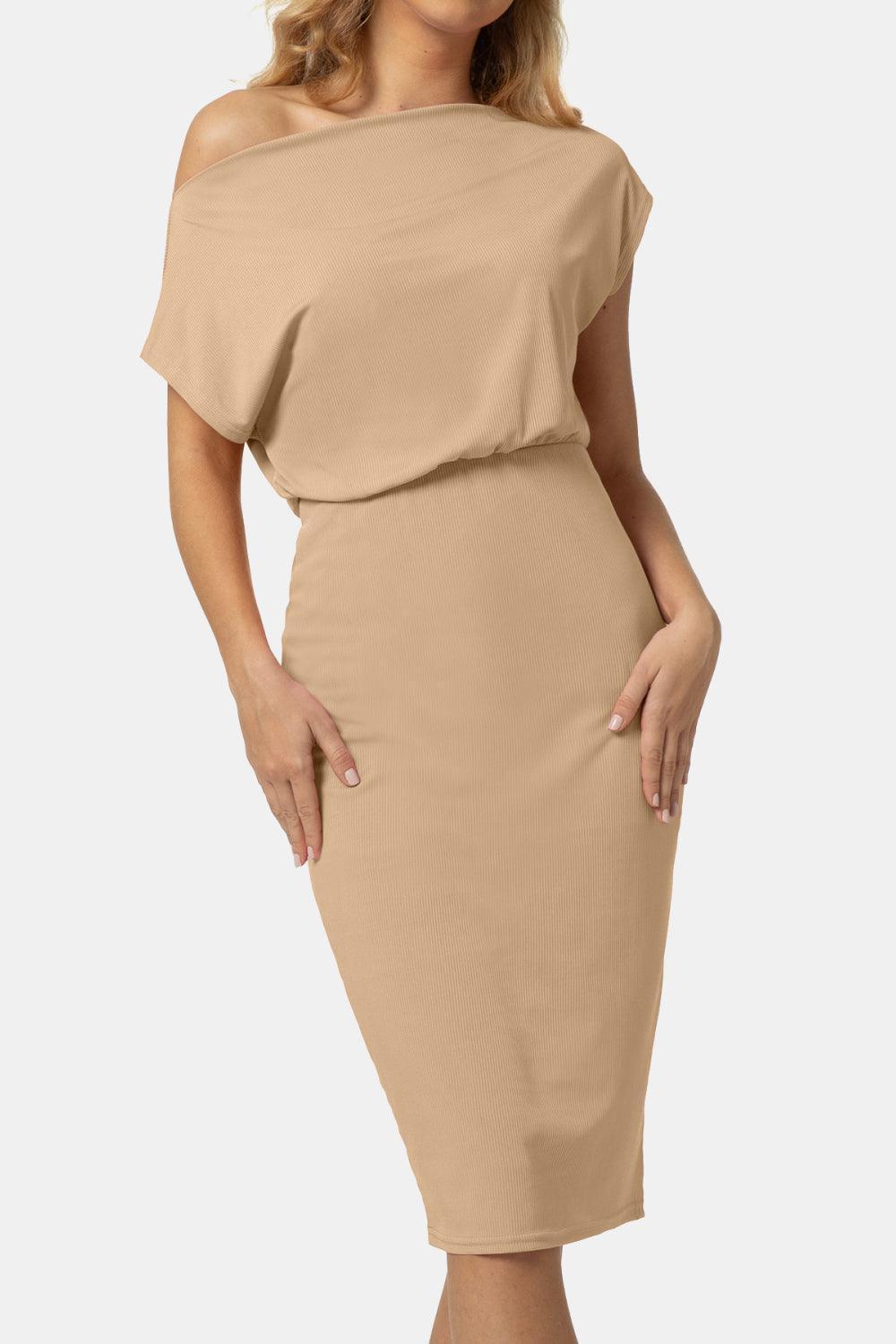 Boat Neck Short Sleeve Knee-Length Dress - ClubOn