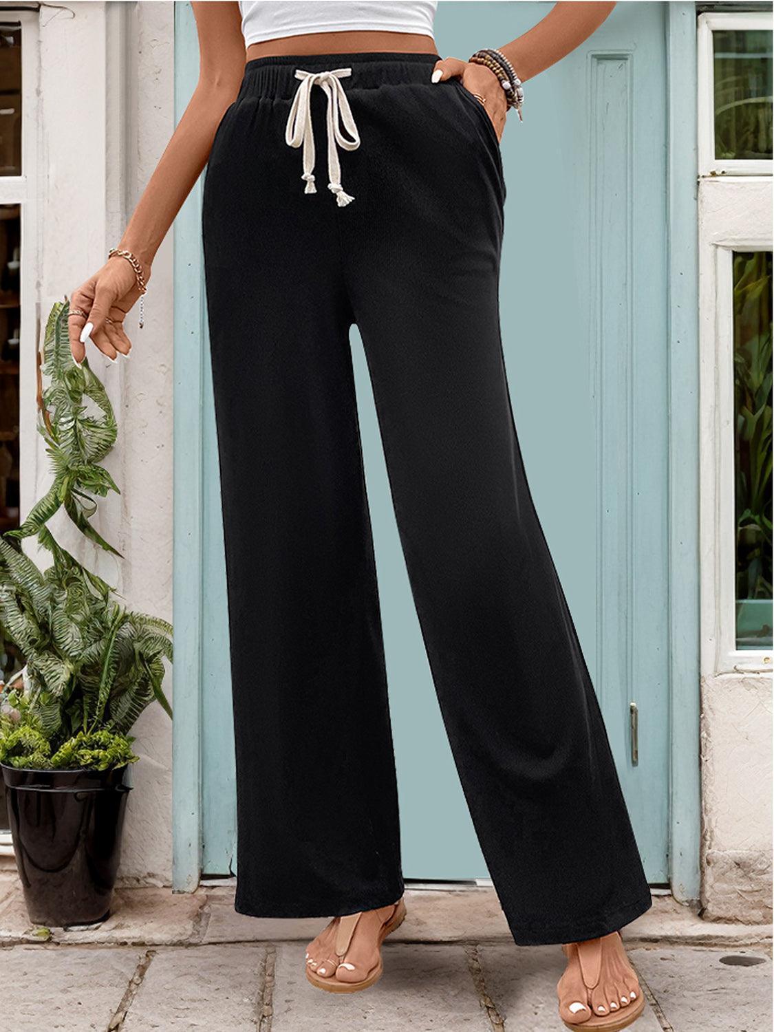 Pocketed Drawstring Opaque Pants – Casual Comfort - ClubOn