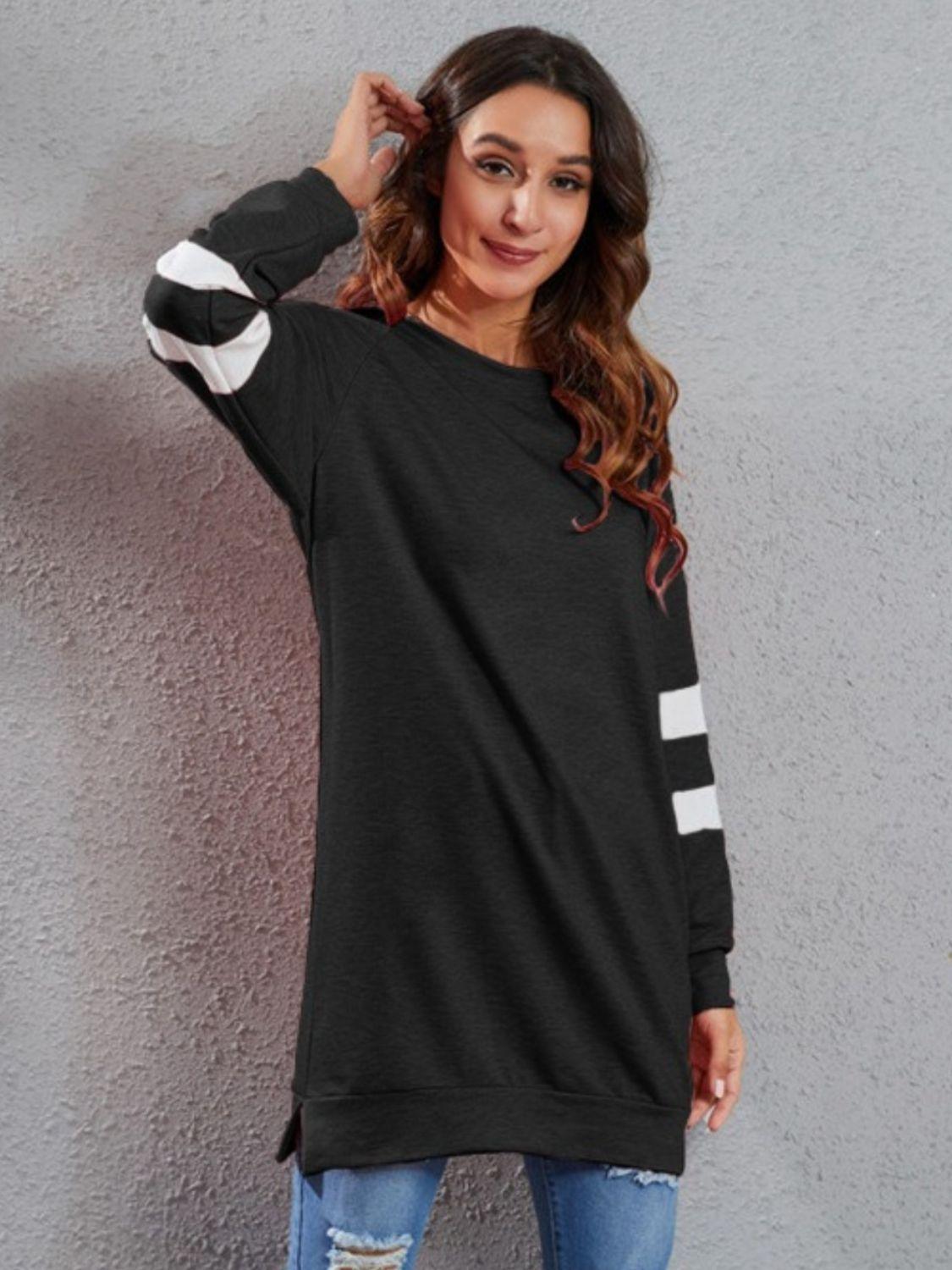 Full Size Striped Round Neck Long Sleeve T-Shirt - ClubOn