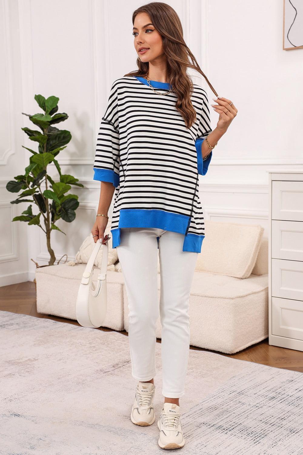 Striped Round Neck Half Sleeve T-Shirt - ClubOn