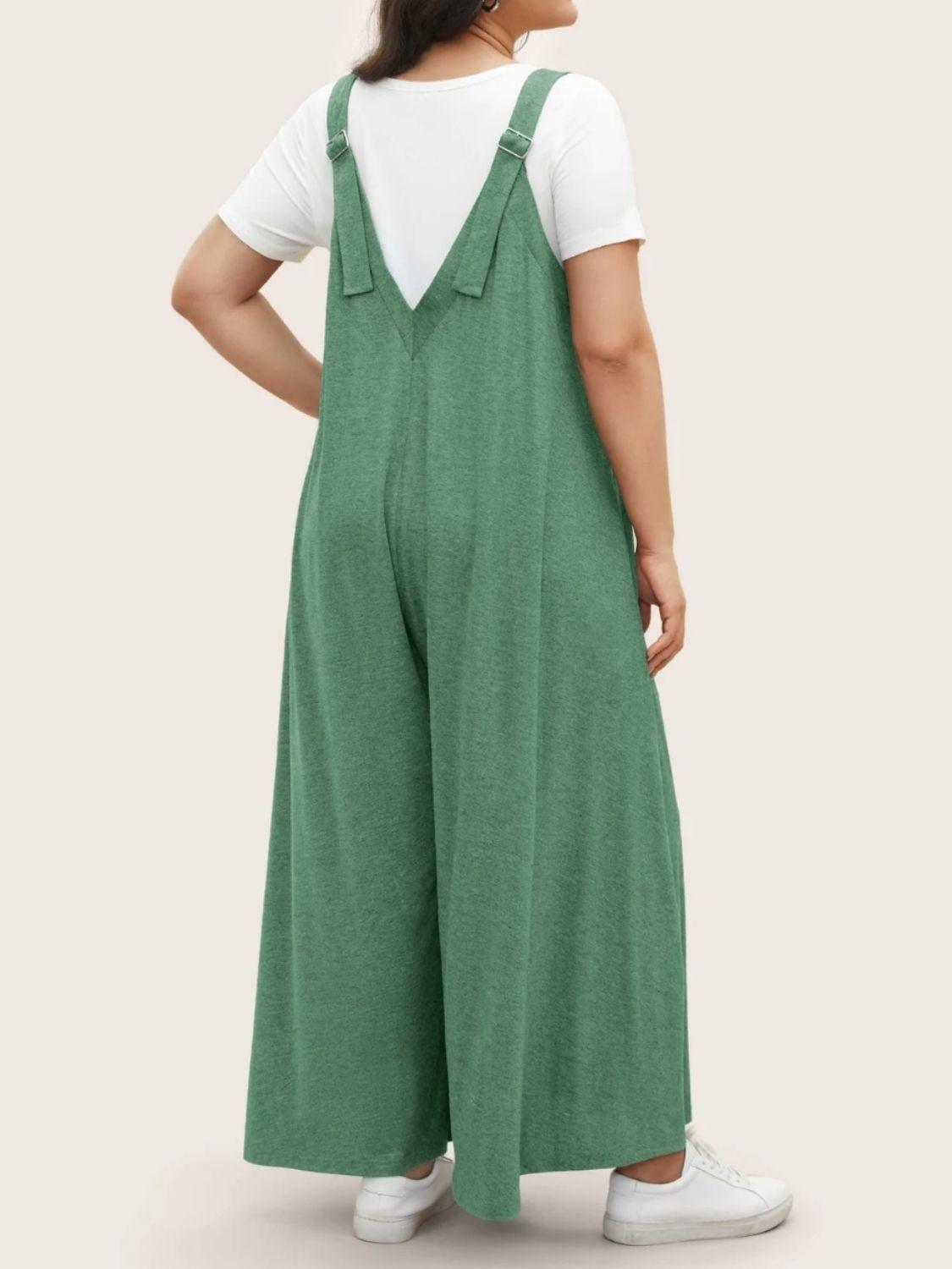 Full Size Pocketed Wide Leg Overalls - ClubOn