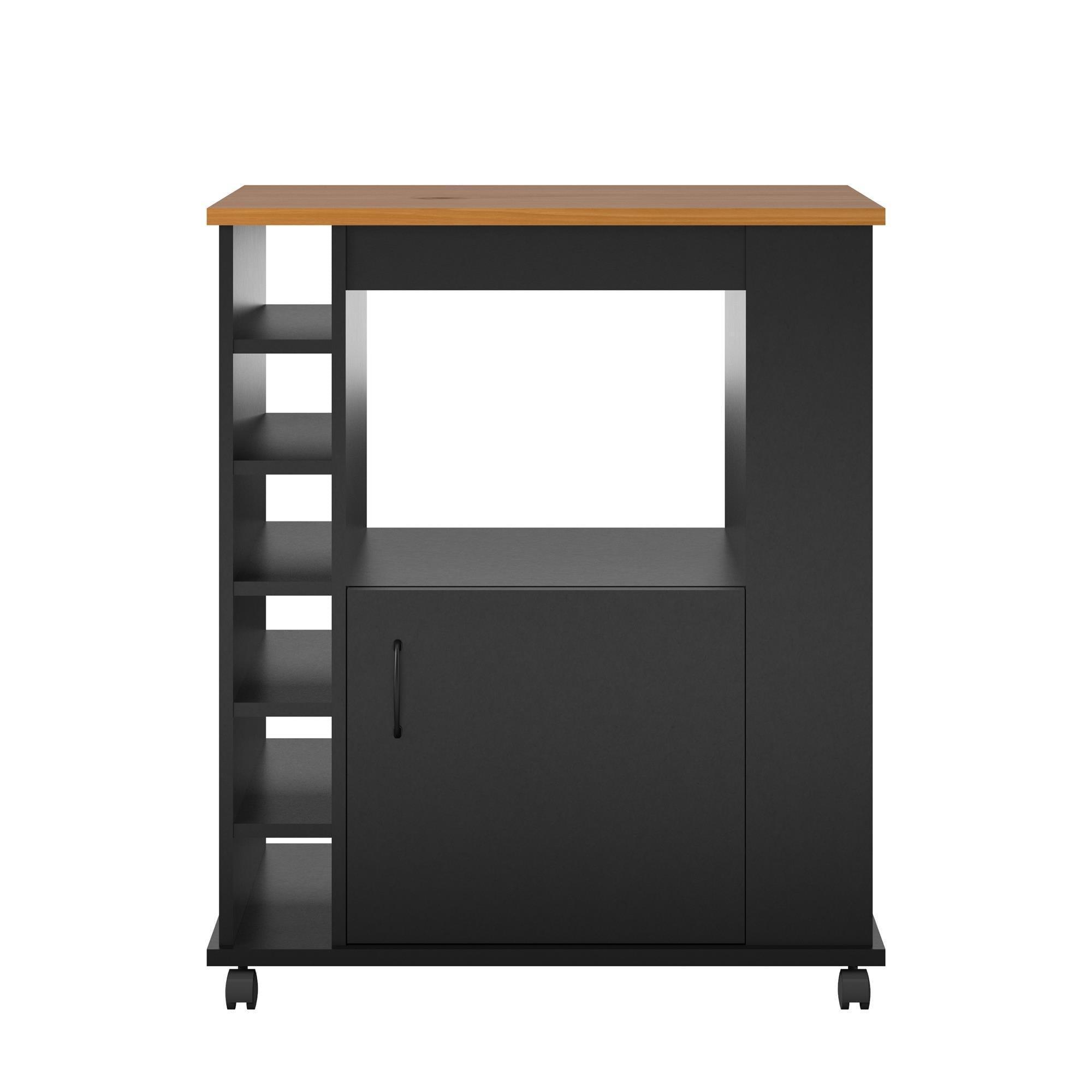 Williams Kitchen Island Microwave Cart with Rolling Casters, Black - ClubOn