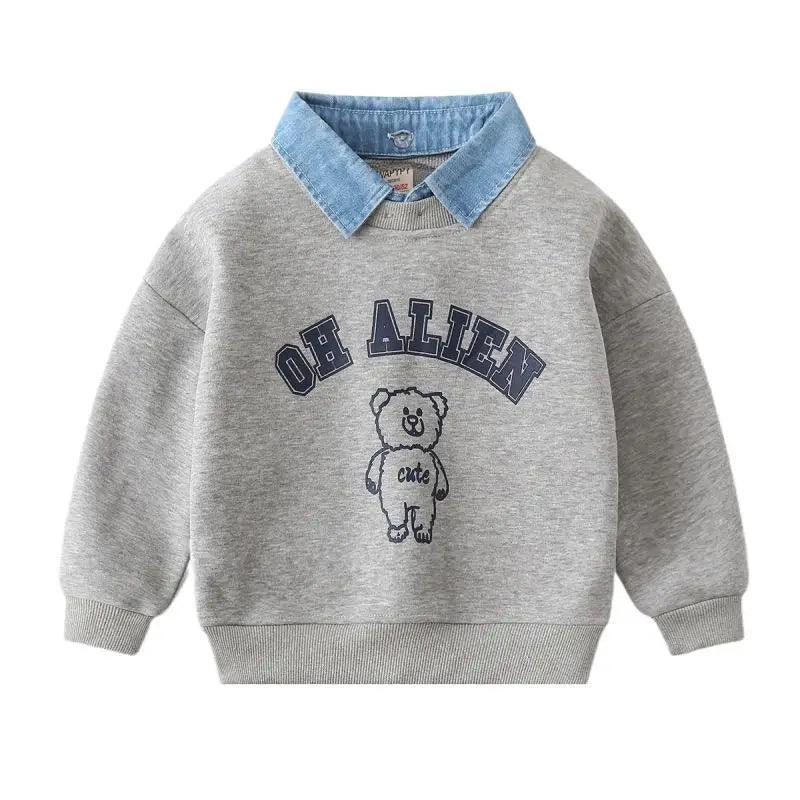 Cotton Bear Printed Fake Two-Piece Sweatshirt for Boys - ClubOn