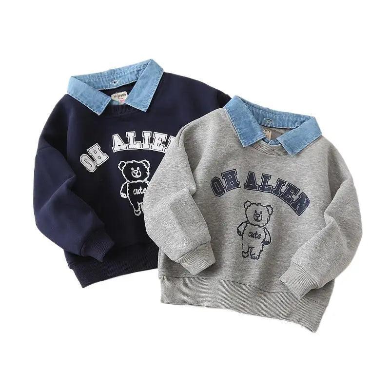 Cotton Bear Printed Fake Two-Piece Sweatshirt for Boys - ClubOn