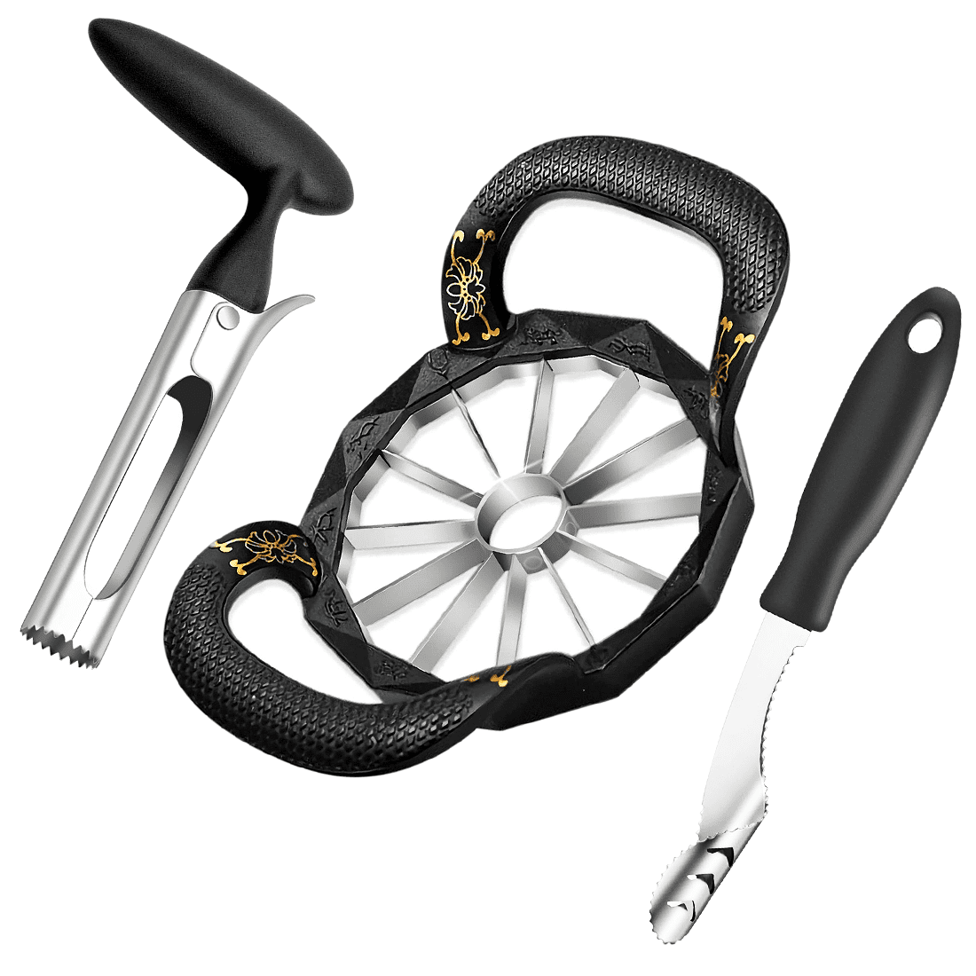 BCOOSS Apple Slicer Peeler & Core Remover – Stainless Steel, Black, Pack of 3 - ClubOn