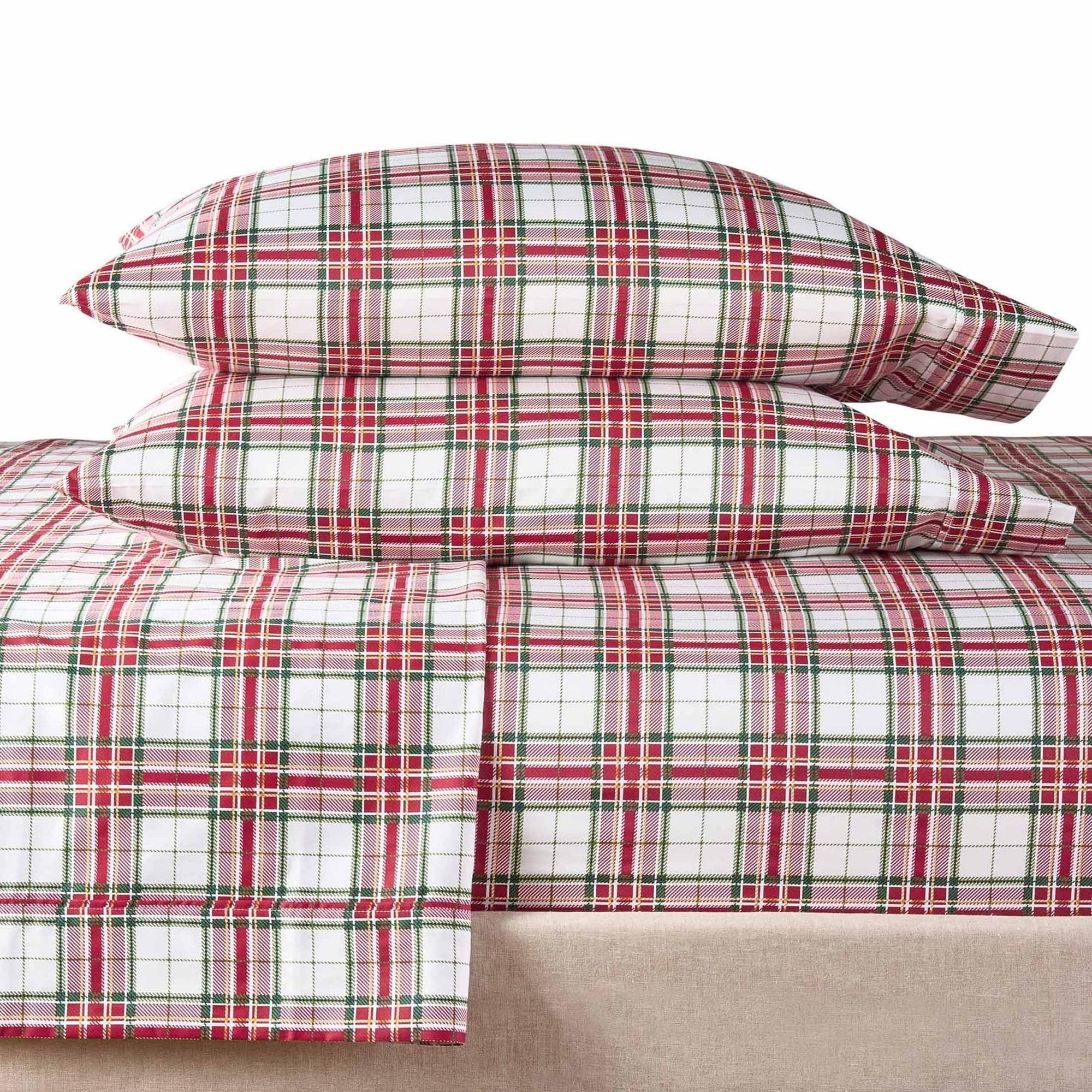 Better Homes & Gardens 4-Piece 300 Thread Count Red Plaid Sateen Sheet Set, Queen - ClubOn