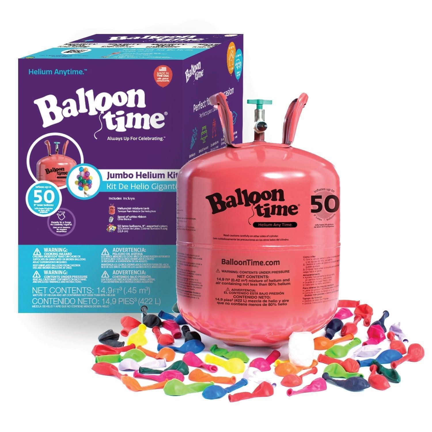 Balloon Time 12in Jumbo Helium Tank Kit with 50 Latex Balloons, Colorful Assortment - ClubOn