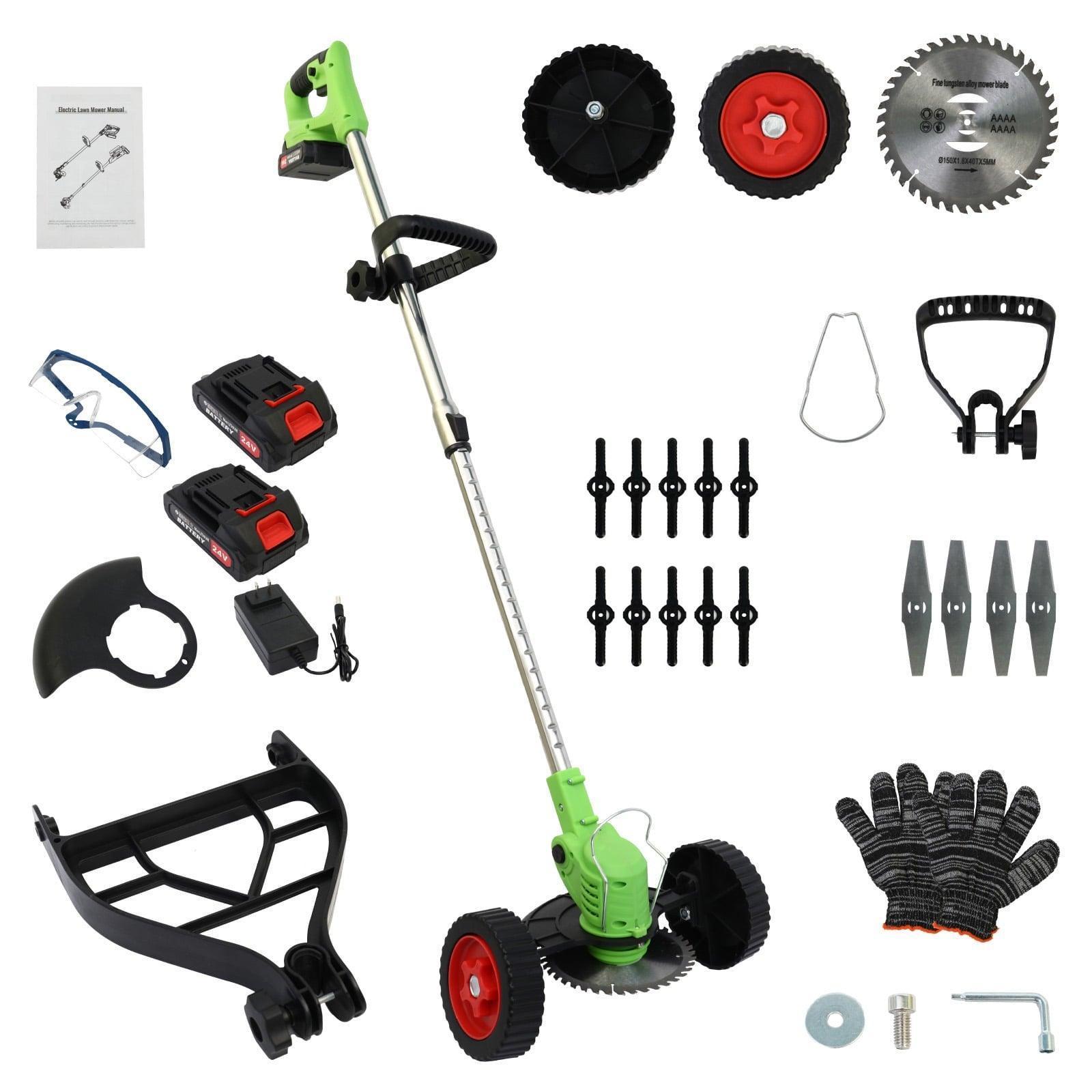 Electric Cordless Grass Trimmer, 24V 650W Battery Operated Weed Eater, String Trimmer Mower with Wheels, Lawn Edger & Grass Cutting Machine - ClubOn