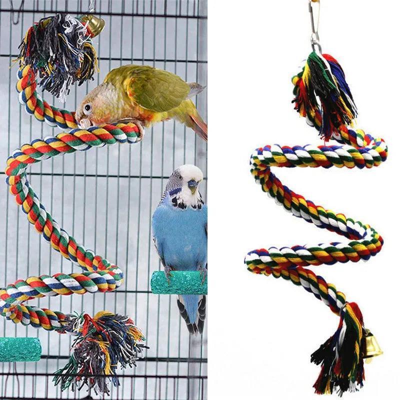 Parrot Climbing Rope Birdcage Toy – Cotton Rope Swivel Ladder for Training & Chewing - ClubOn