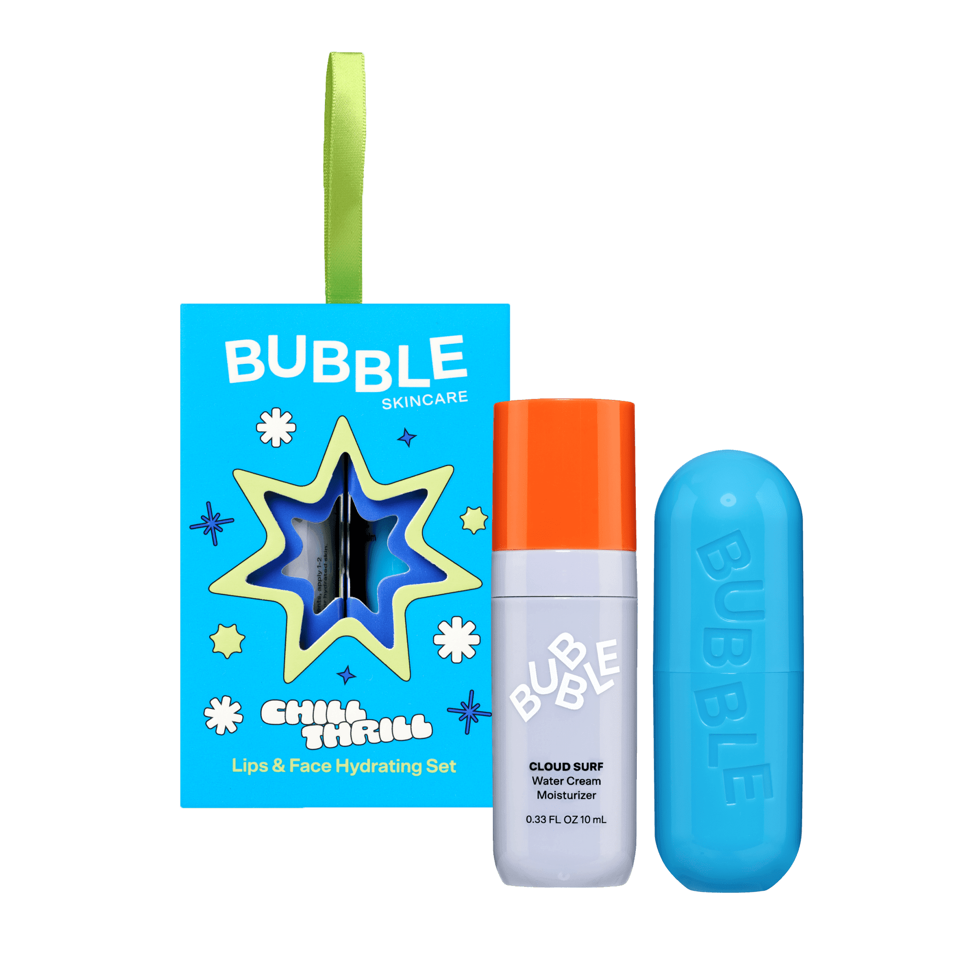 Bubble Skincare Chill Thrill Holiday Gift Set, 2 Pieces – Cloud Surf Moisturizer 10ml & Tell All Mint Lip Balm, For All Skin Types - ClubOn