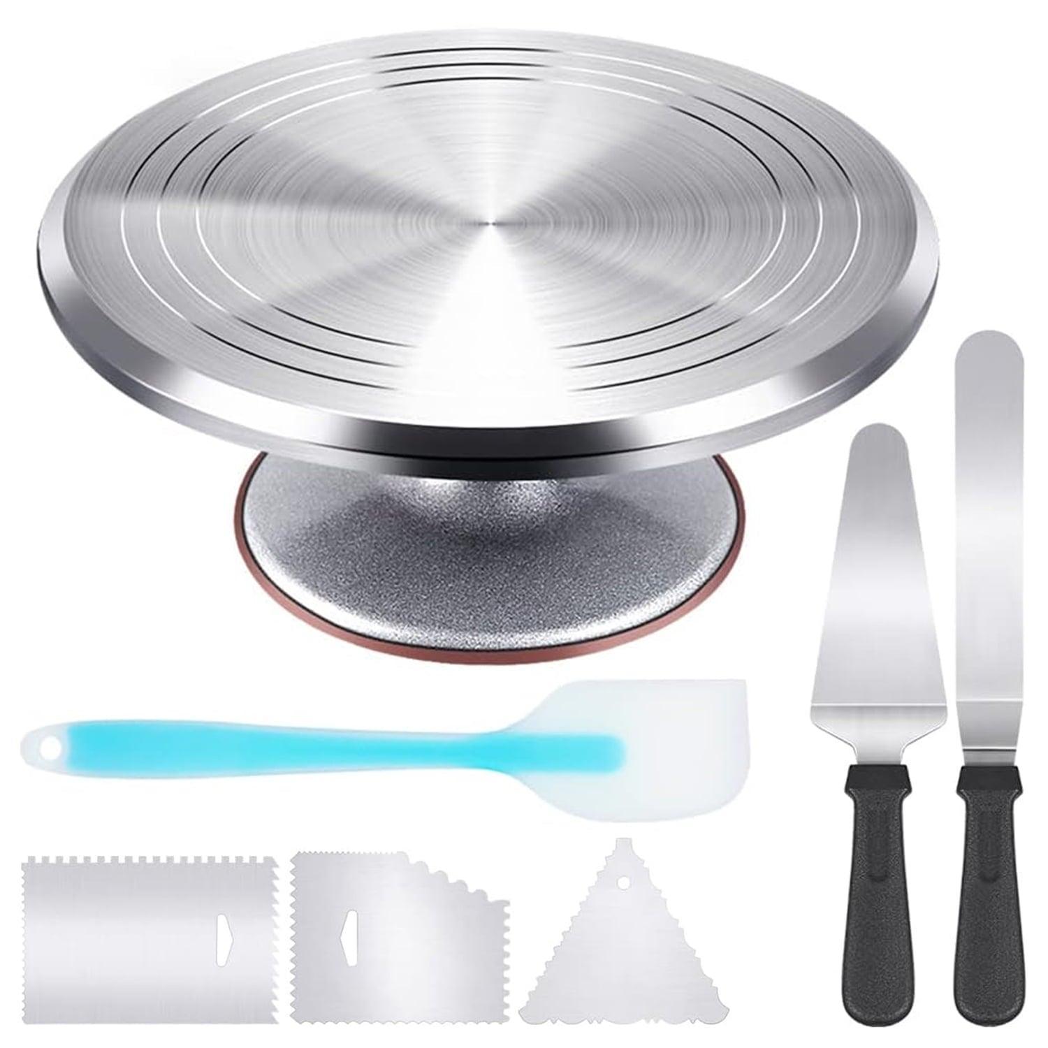 FOUKUS Cake Decorating Kit with 12" Aluminium Alloy Cake Turntable, 3 Spatulas, 3 Icing Comb Scrapers – Baking Tools for Beginners and Pros - ClubOn