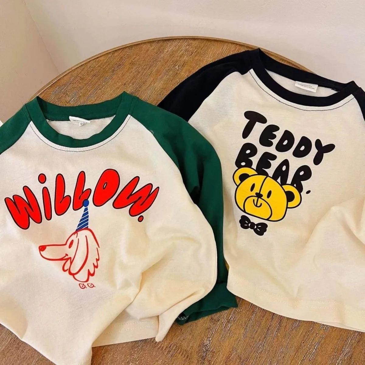Cartoon Spliced Long Sleeve T-Shirt for Kids - Autumn Casual Top - ClubOn
