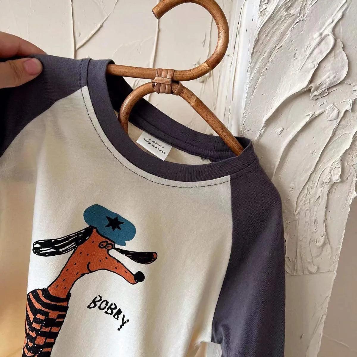 Cartoon Spliced Long Sleeve T-Shirt for Kids - Autumn Casual Top - ClubOn