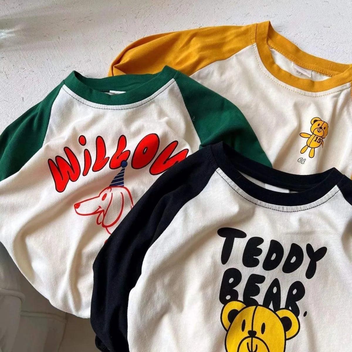 Cartoon Spliced Long Sleeve T-Shirt for Kids - Autumn Casual Top - ClubOn