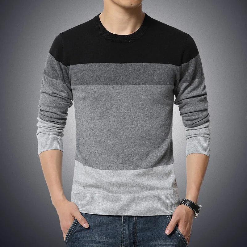 Casual Striped O-Neck Sweater for Men - Slim Fit Knitwear - ClubOn