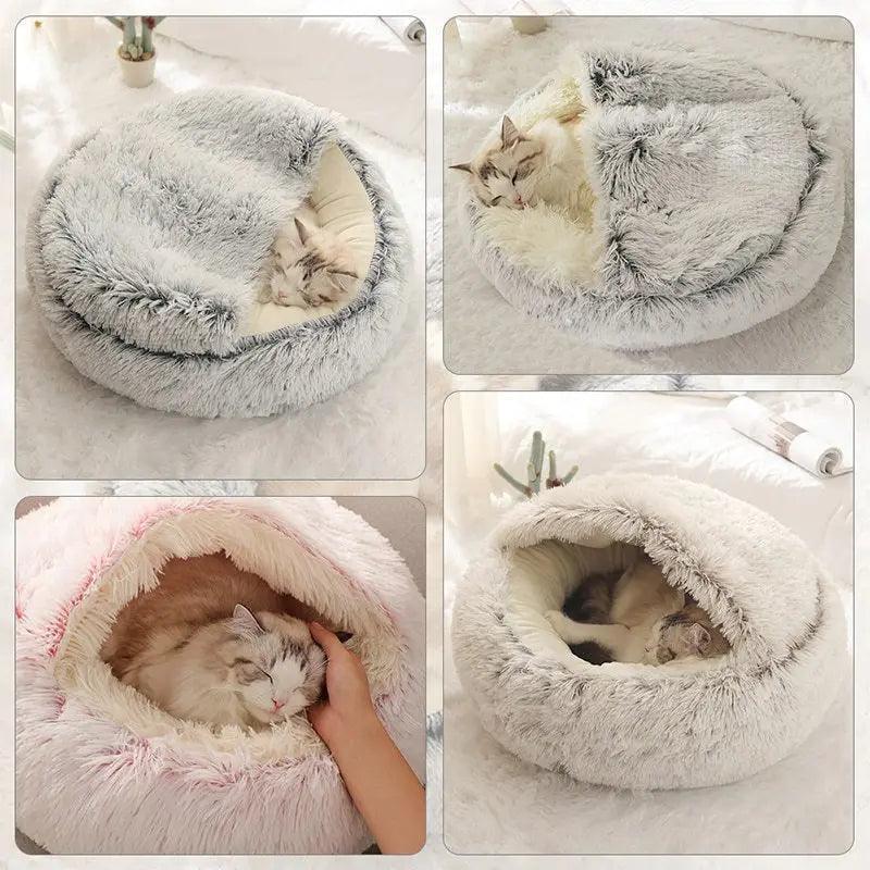 Warm Plush Cat Bed | Round Sleeping Nest for Small Dogs & Kittens - ClubOn