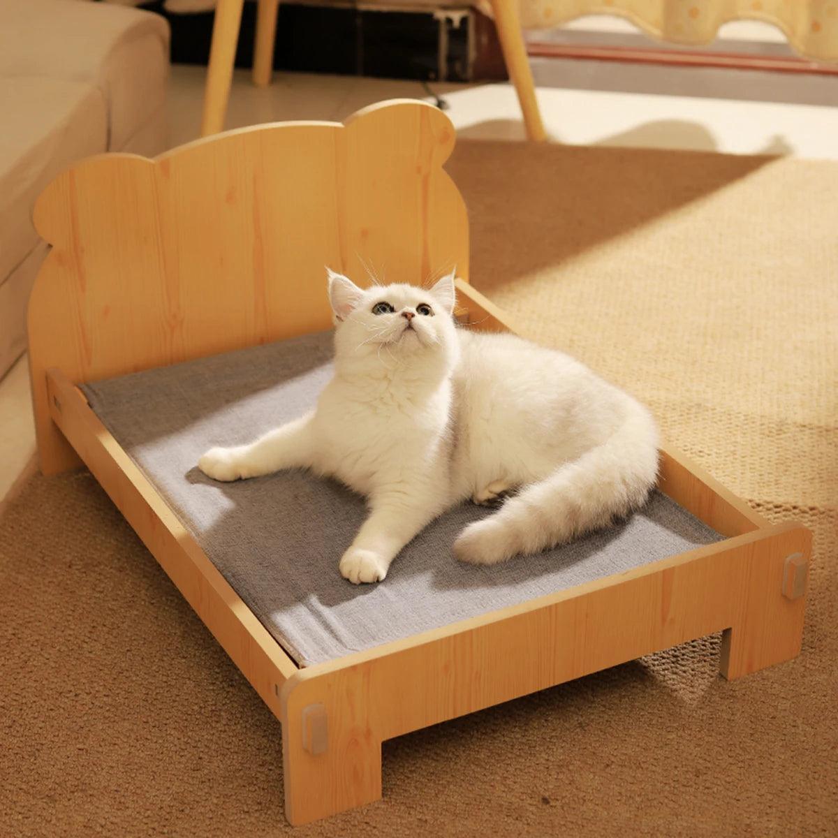 Wooden Cat & Dog Bed | Teddy Bear Pattern Indoor Pet Furniture - ClubOn