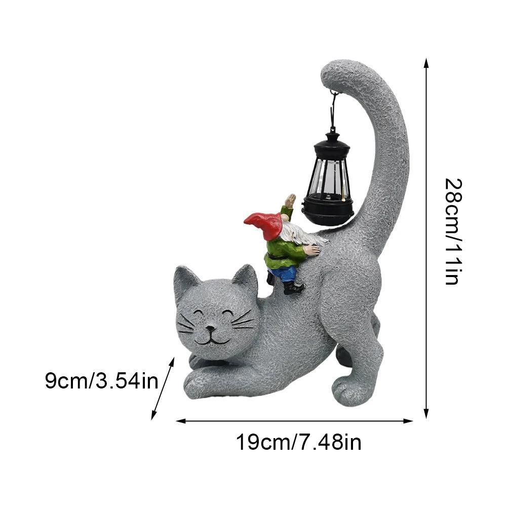 Solar Cat Statue with LED Light – Outdoor Garden Sculpture - ClubOn