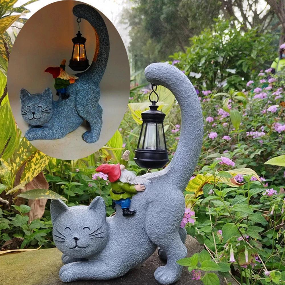 Solar Cat Statue with LED Light – Outdoor Garden Sculpture - ClubOn