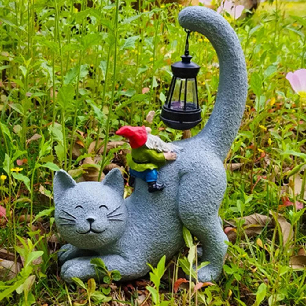 Solar Cat Statue with LED Light – Outdoor Garden Sculpture - ClubOn