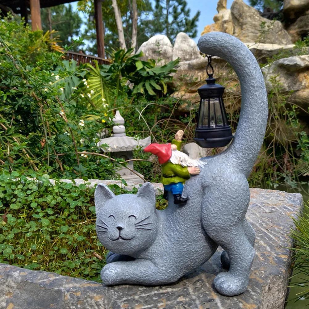 Solar Cat Statue with LED Light – Outdoor Garden Sculpture - ClubOn
