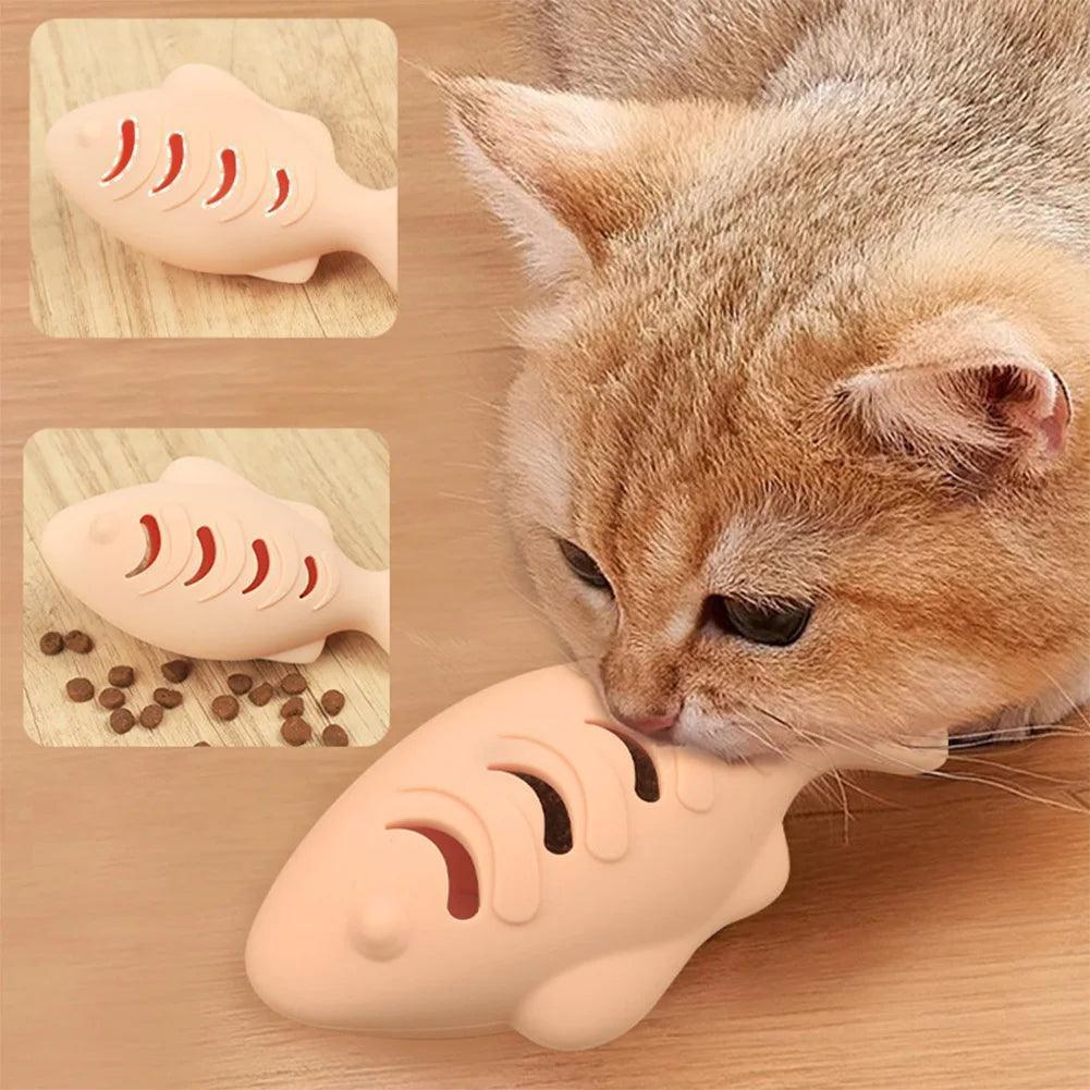 Interactive Silicone Fish Cat Toy with Food Storage - ClubOn