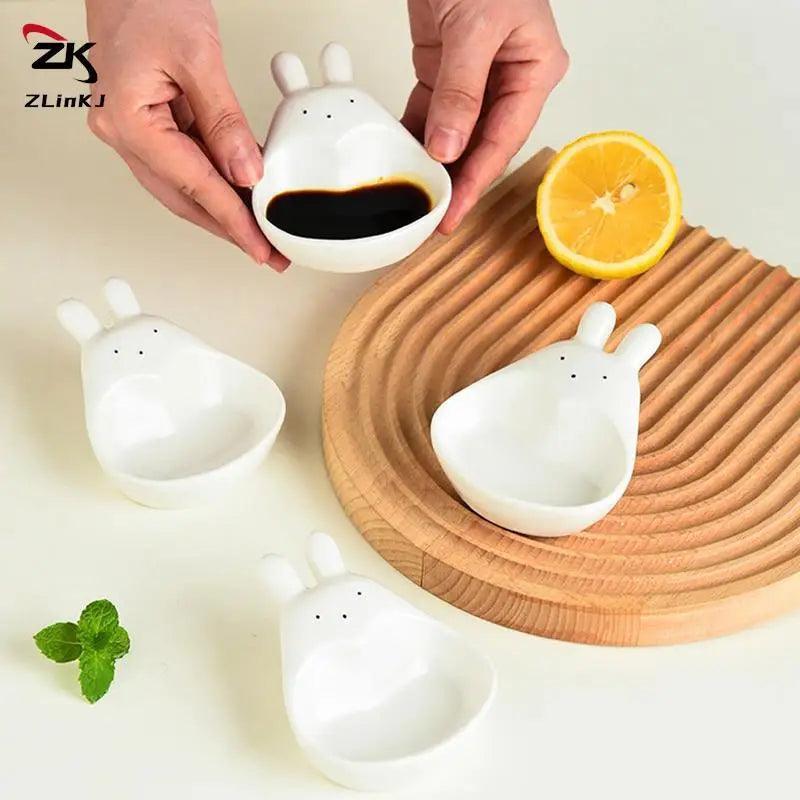 Cute Rabbit Ceramic Sauce Dish with Handle – Small Sushi Dipping Bowl for Soy, Vinegar, & Seasoning - ClubOn