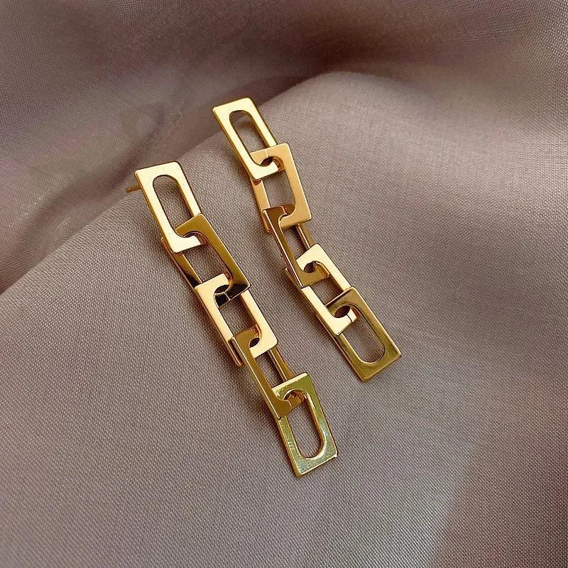 Geometric Square Drop Earrings for Women – Gold Stainless Steel - ClubOn