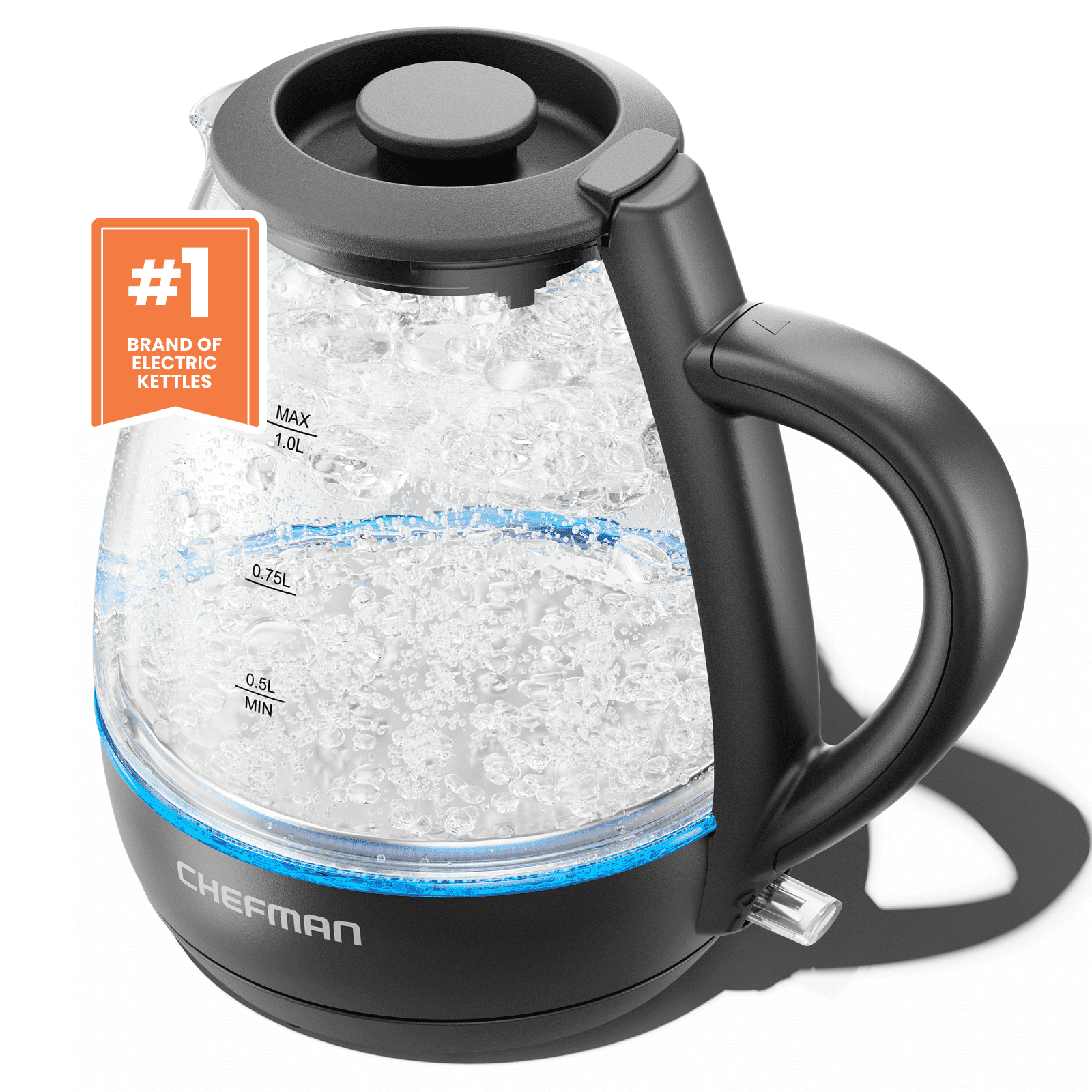 Chefman 1L Electric Glass Kettle w/ LED Indicator Light – Black, Automatic Shutoff - ClubOn