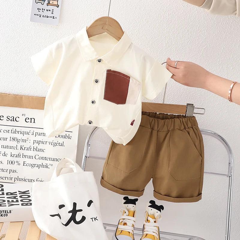 Baby Boy's 2-Piece Cotton Summer Set – Pocket Shirt & Shorts - ClubOn