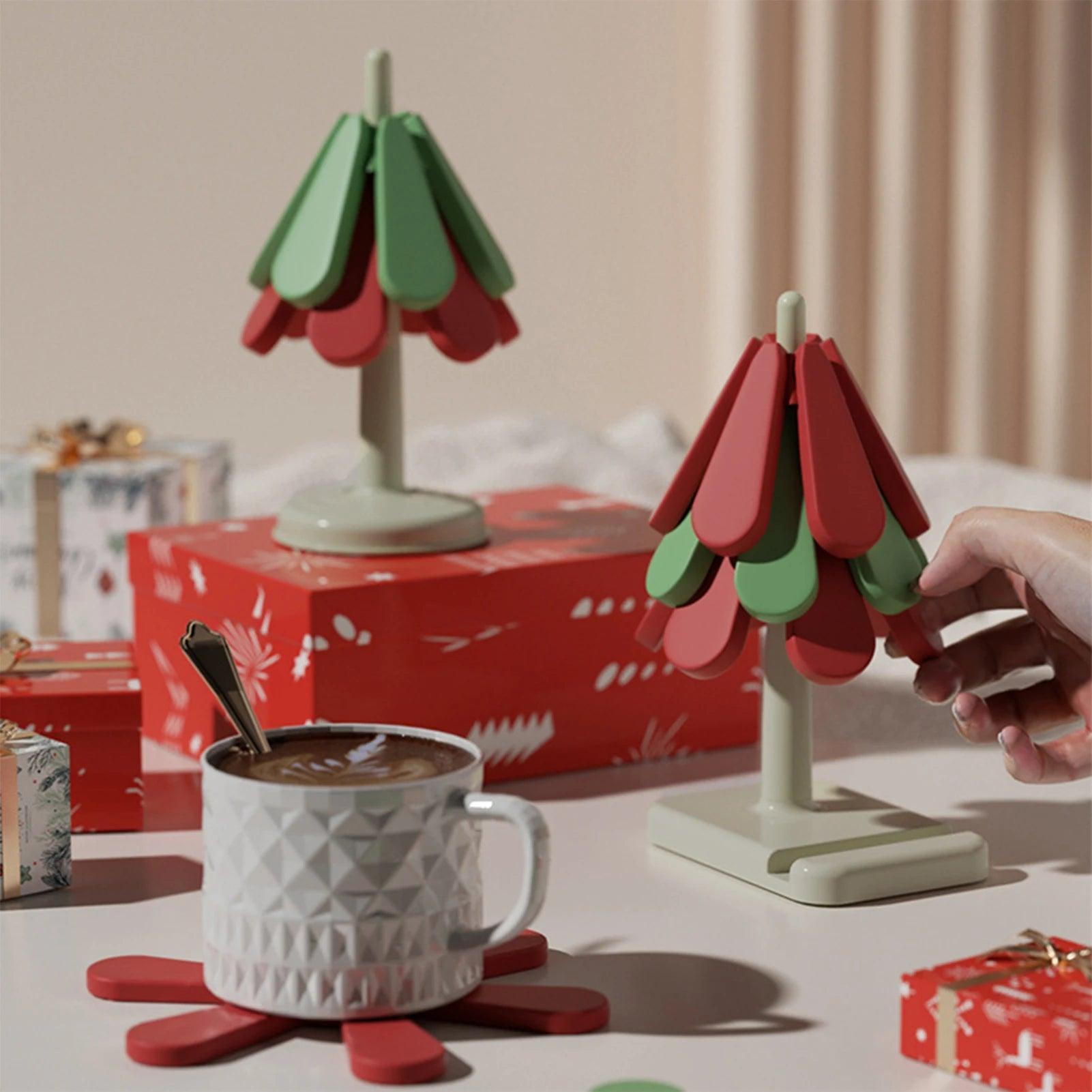 Christmas Tree Silicone Coasters – Heat-Insulating Table Decorations for Kitchen & Dining Room - ClubOn