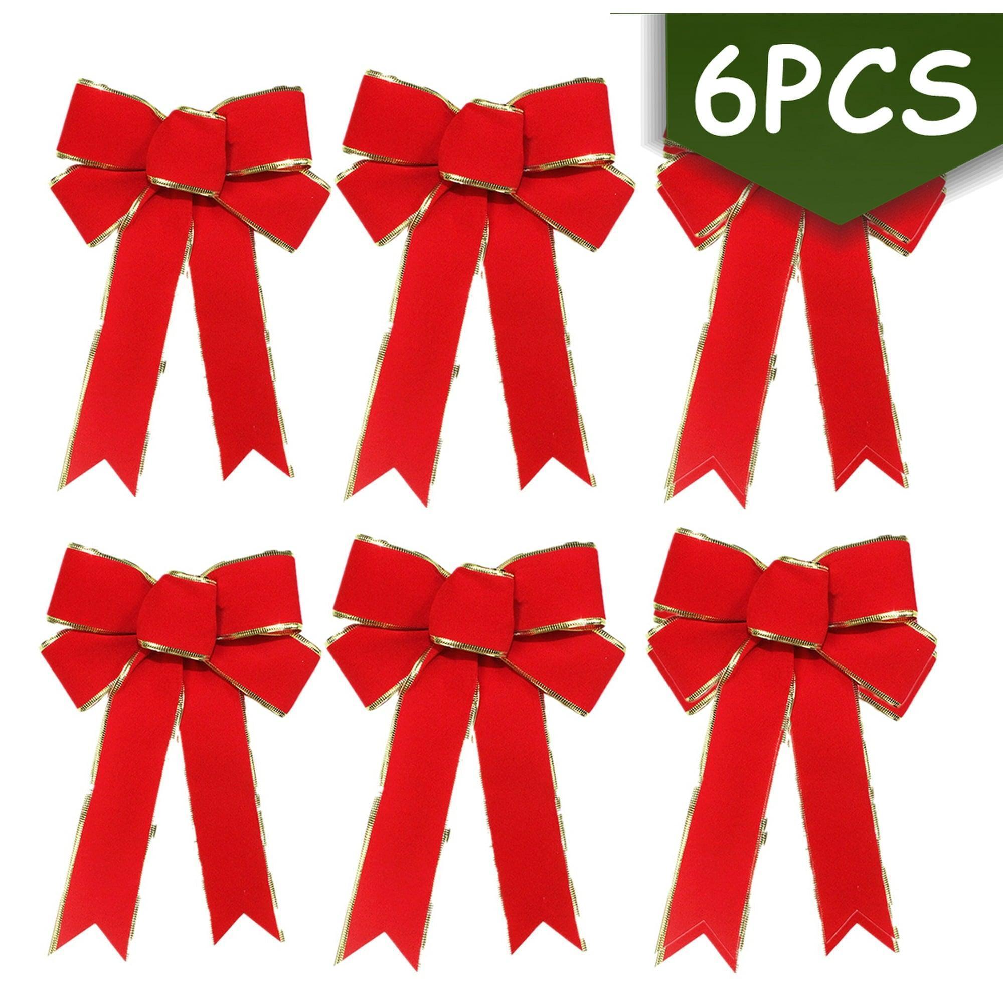 Christmas Wreath Bows, Red Velvet Holiday Bows for Tree Ornaments & Garland, Indoor/Outdoor Decorations (7.08"x 9.84", Set of 6) - ClubOn