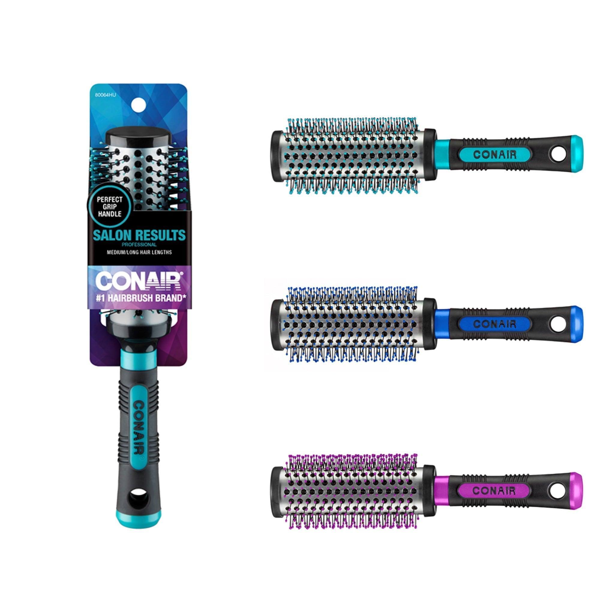 Conair Professional Large Round Hairbrush with Nylon Bristles & Rubber-Grip Handle, Colors Vary - ClubOn