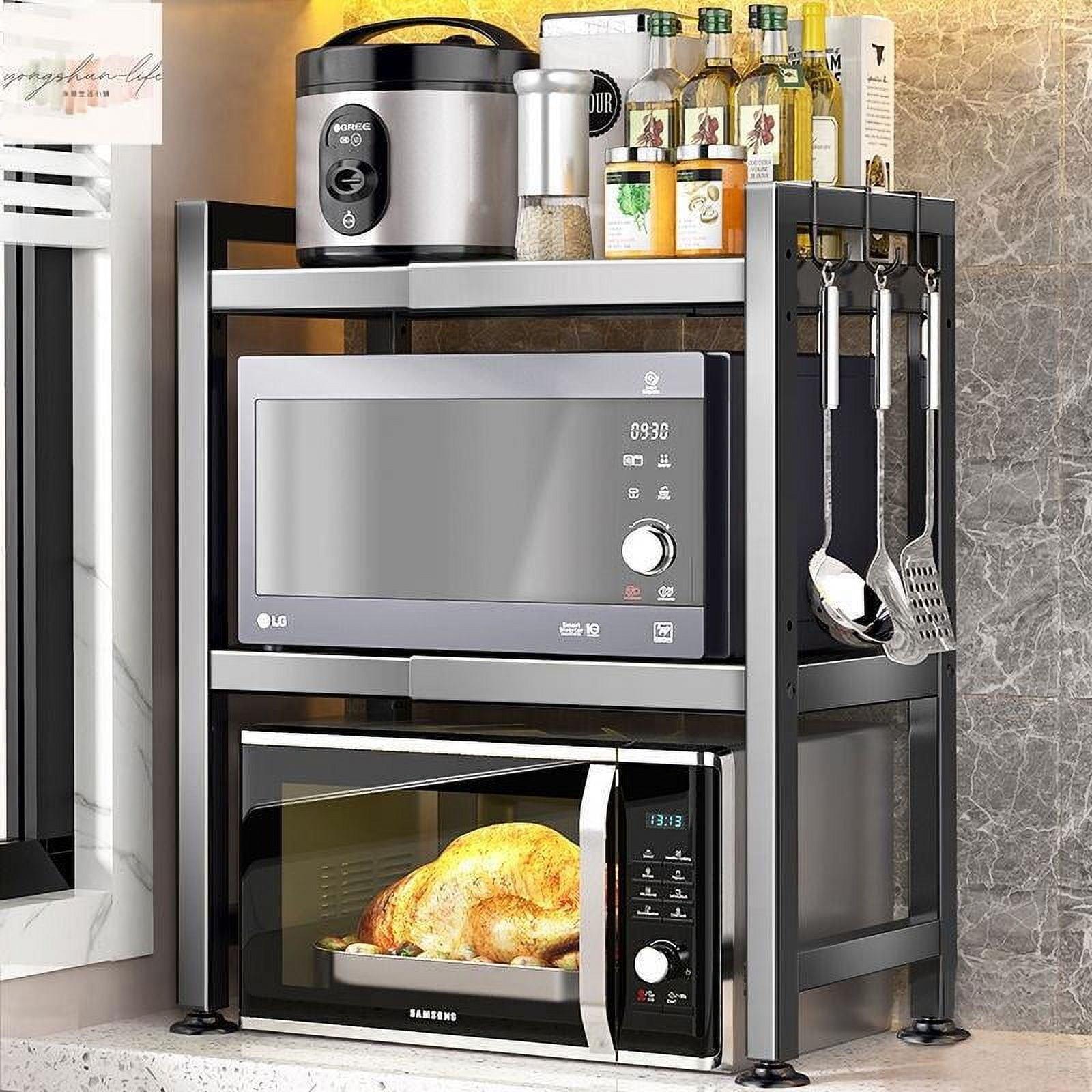 Copedvic 3-Tier Kitchen Baker's Rack, Extendable Microwave Oven Stand, Storage Shelf with S-Hooks, Black - ClubOn