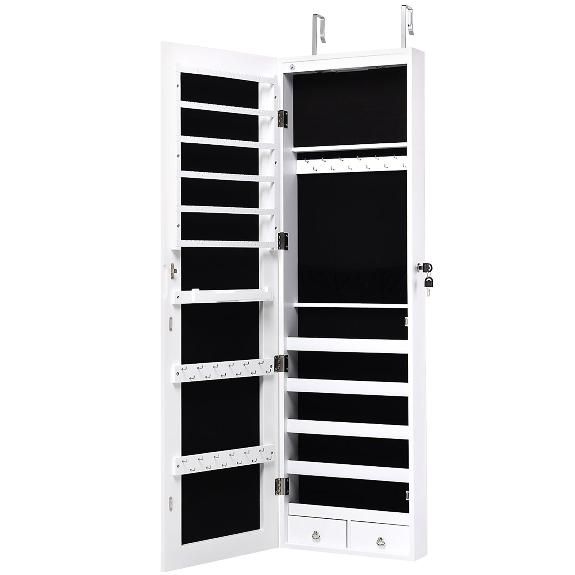 Costway Mirrored Jewelry Cabinet with 2 LED Lights, Jewelry Organizer, White - ClubOn
