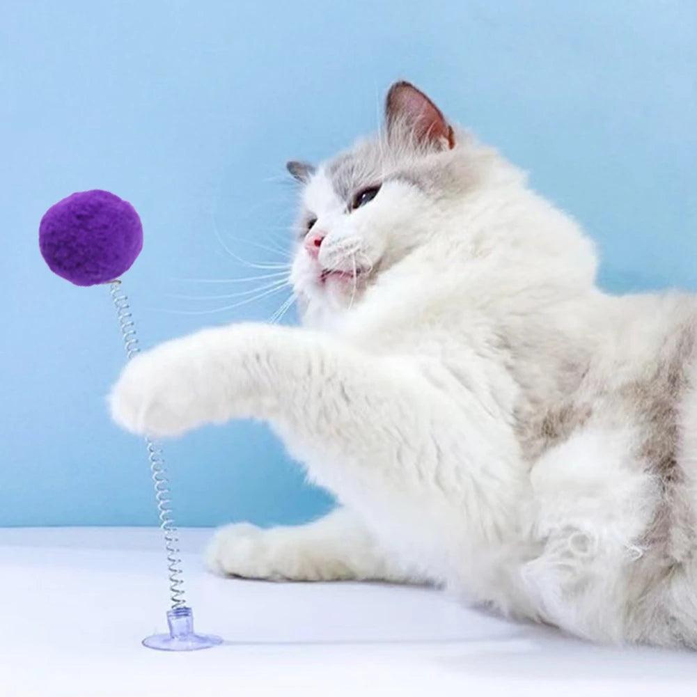 Cute Cat Fur Ball Teaser Wand with Suction Cup - ClubOn
