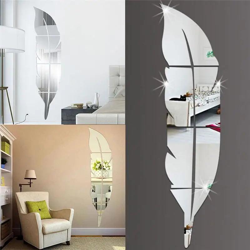 DIY Wall Mirror Sticker - Feather Pattern Acrylic Decor - ClubOn