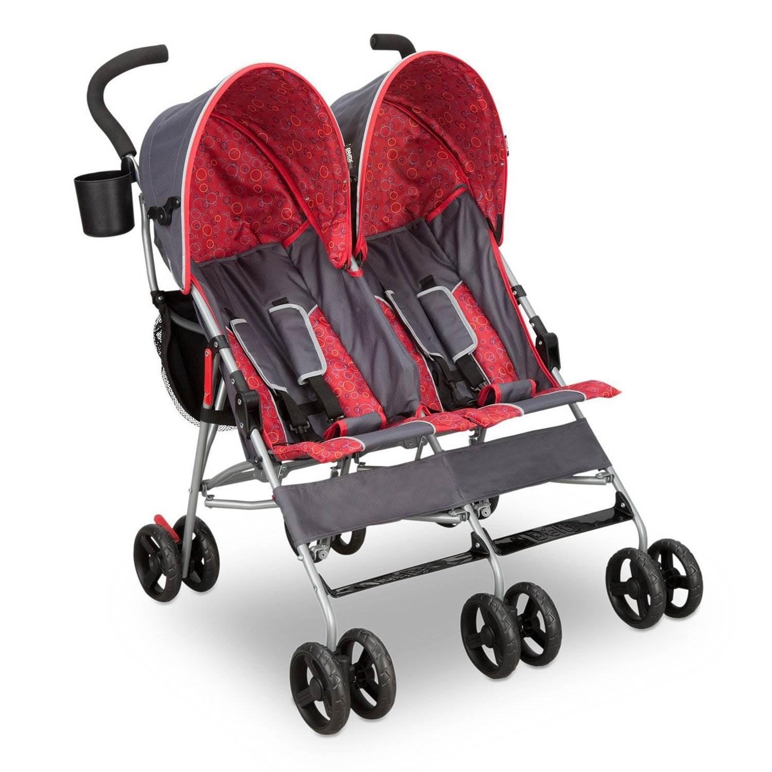 Delta Children LX 35-Pound Side-by-Side Double Convenience Stroller, Red & Gray - ClubOn