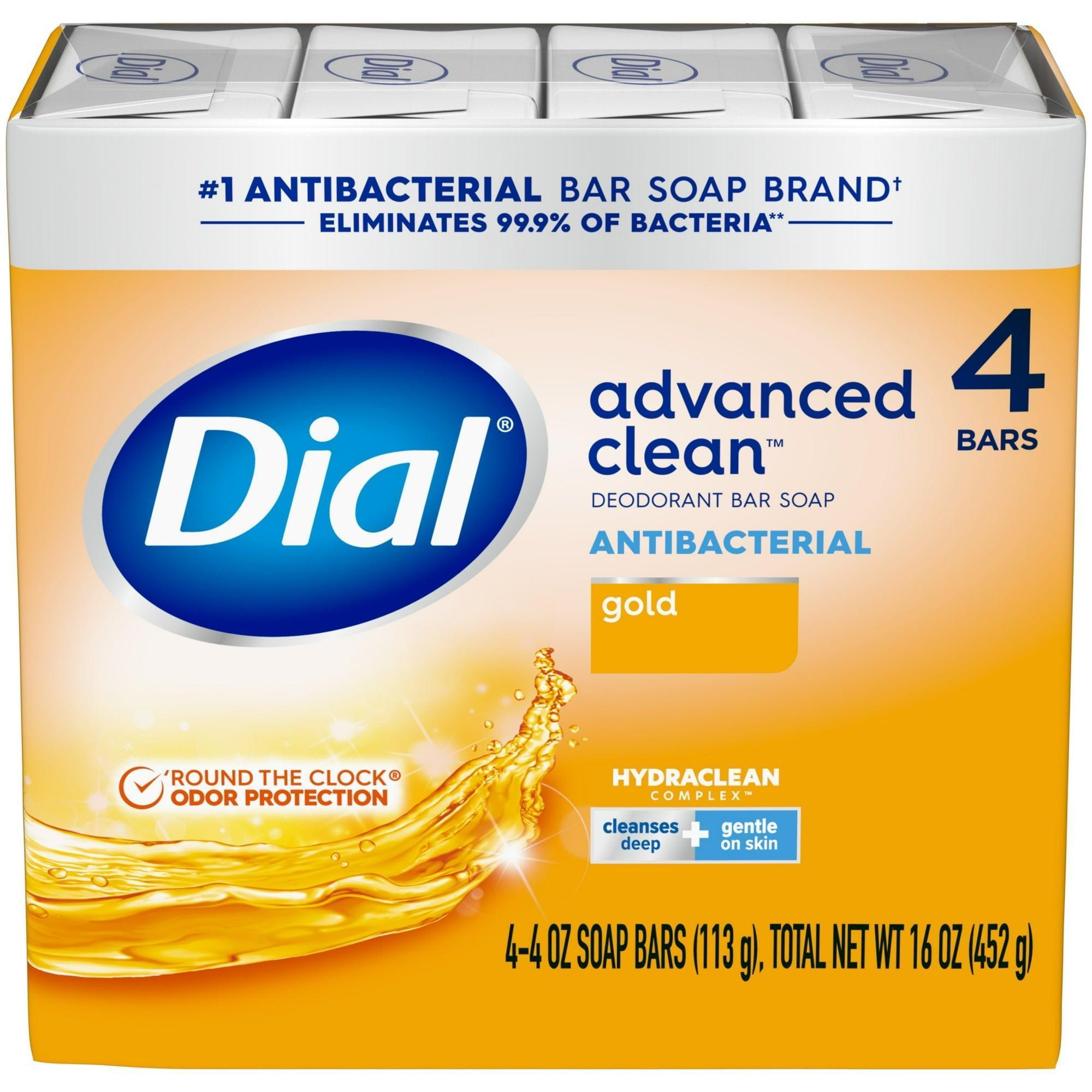 Dial Antibacterial Deodorant Bar Soap, Advanced Clean, Gold, 4 Bars (4 oz Each) - ClubOn