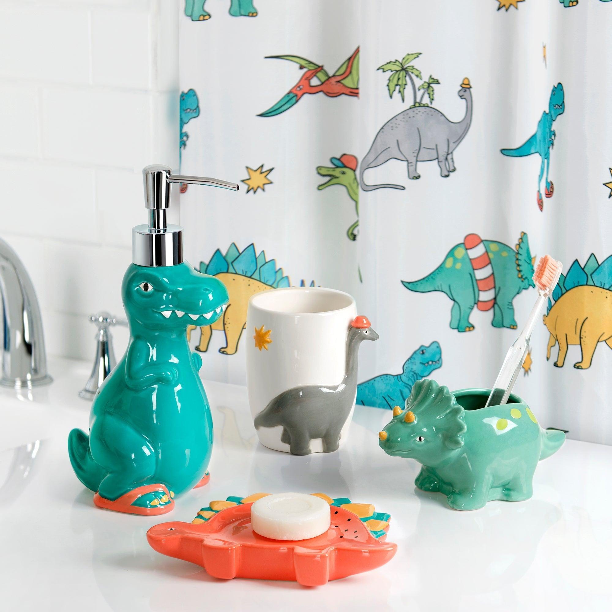 Dinosaur 4-Piece Ceramic Bathroom Accessory Set - ClubOn
