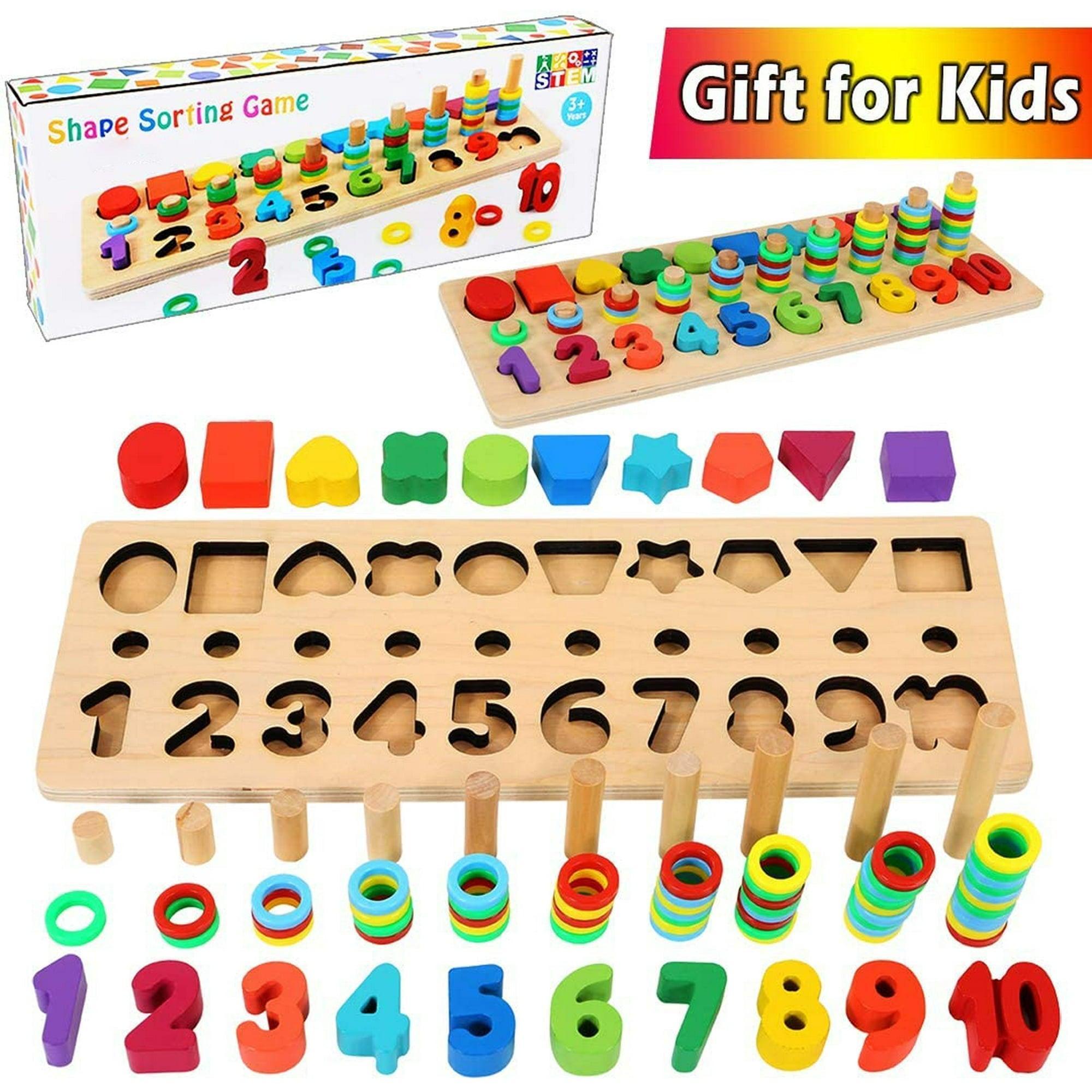 Educational Montessori Toys for Toddlers, Wooden Puzzles & Blocks, Shape Sorter & Math Game for Ages 3-5 - ClubOn