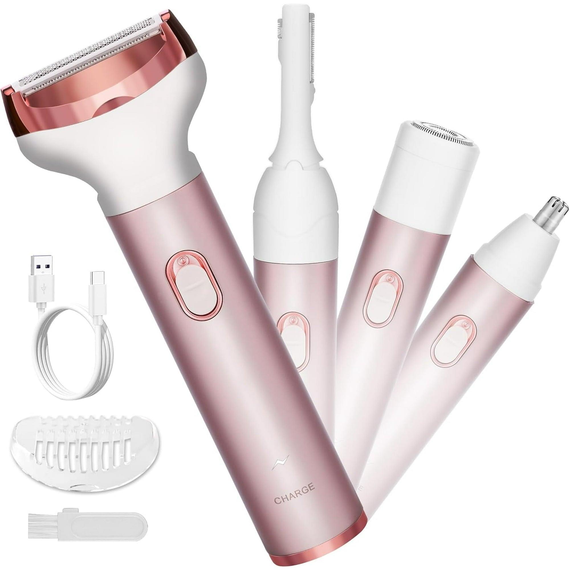 Electric Lady Shaver, 4-in-1 Women Razors for Shaving, Cordless & Rechargeable, Face, Legs, Underarm, Bikini Trimmer, Wet & Dry Hair Removal - ClubOn