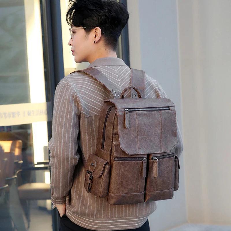 Fashion Vintage PU Leather Backpack - Men's Executive Briefcase - ClubOn