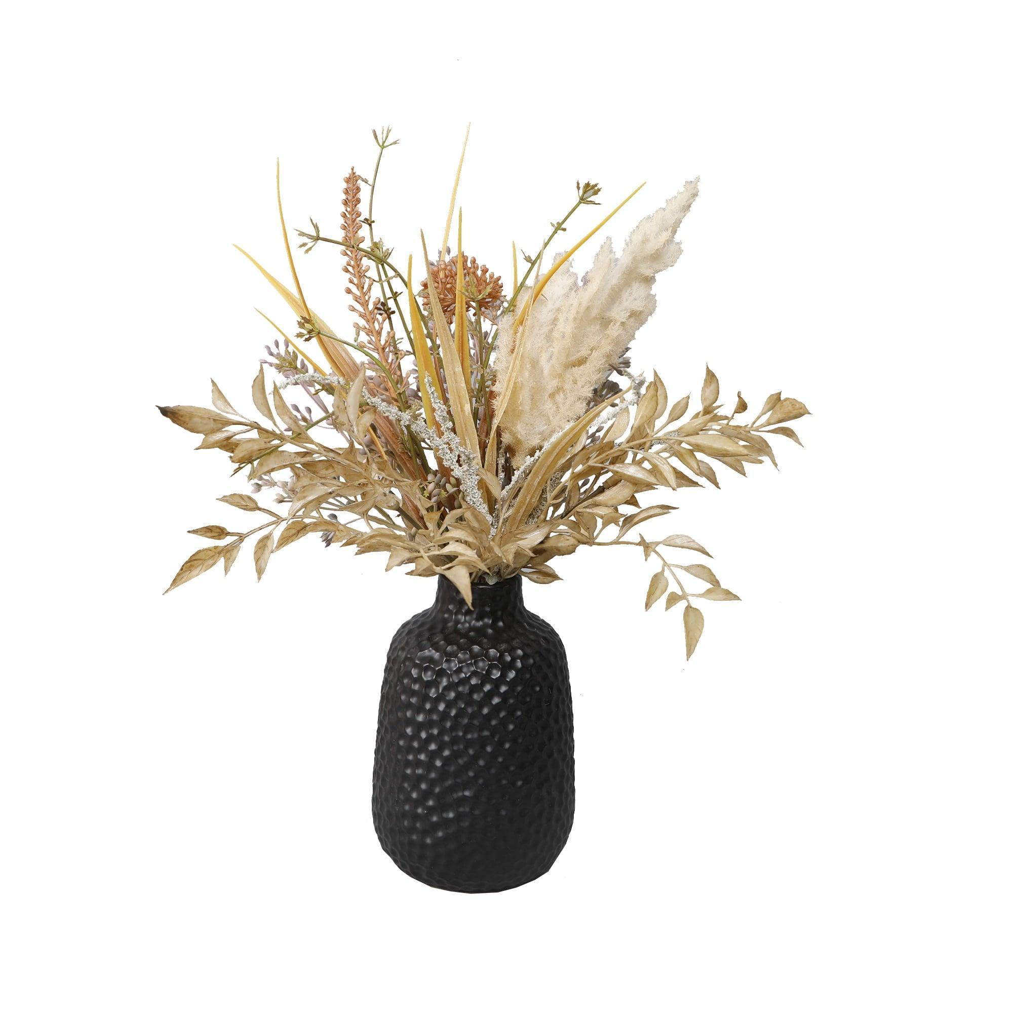 Flora Bunda 14" Artificial Fall Floral Arrangement in Matte Black Ceramic Vase for Tabletops – 1.4 lb - ClubOn