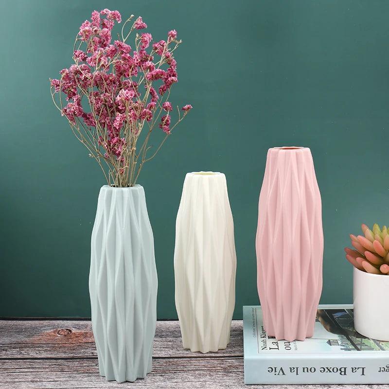 White Imitation Ceramic Flower Pot - Plastic Vase Decoration - ClubOn